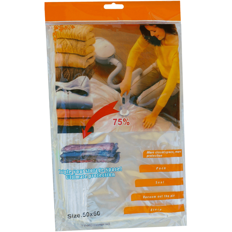 Sac vacuum pentru vidat haine, folie de plastic, transparent, 50 x 60 CM